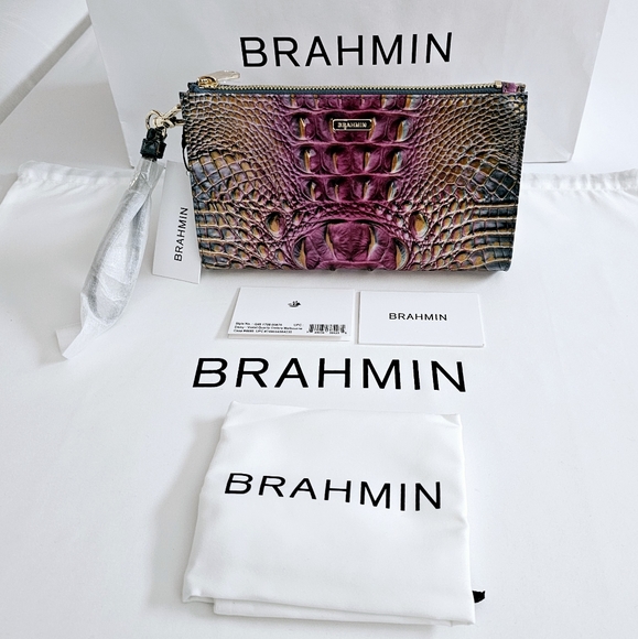 Brahmin Handbags - Brahmin Purple Brown Embossed Leather Wristlet Clutch